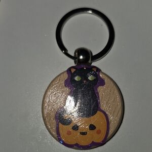 Black Cat and Pumpkin Keychain Hand Made.